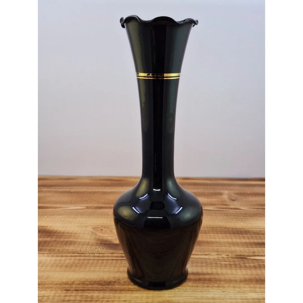 Vintage Opaque Black Dark Purple Glass Bud Vase 8